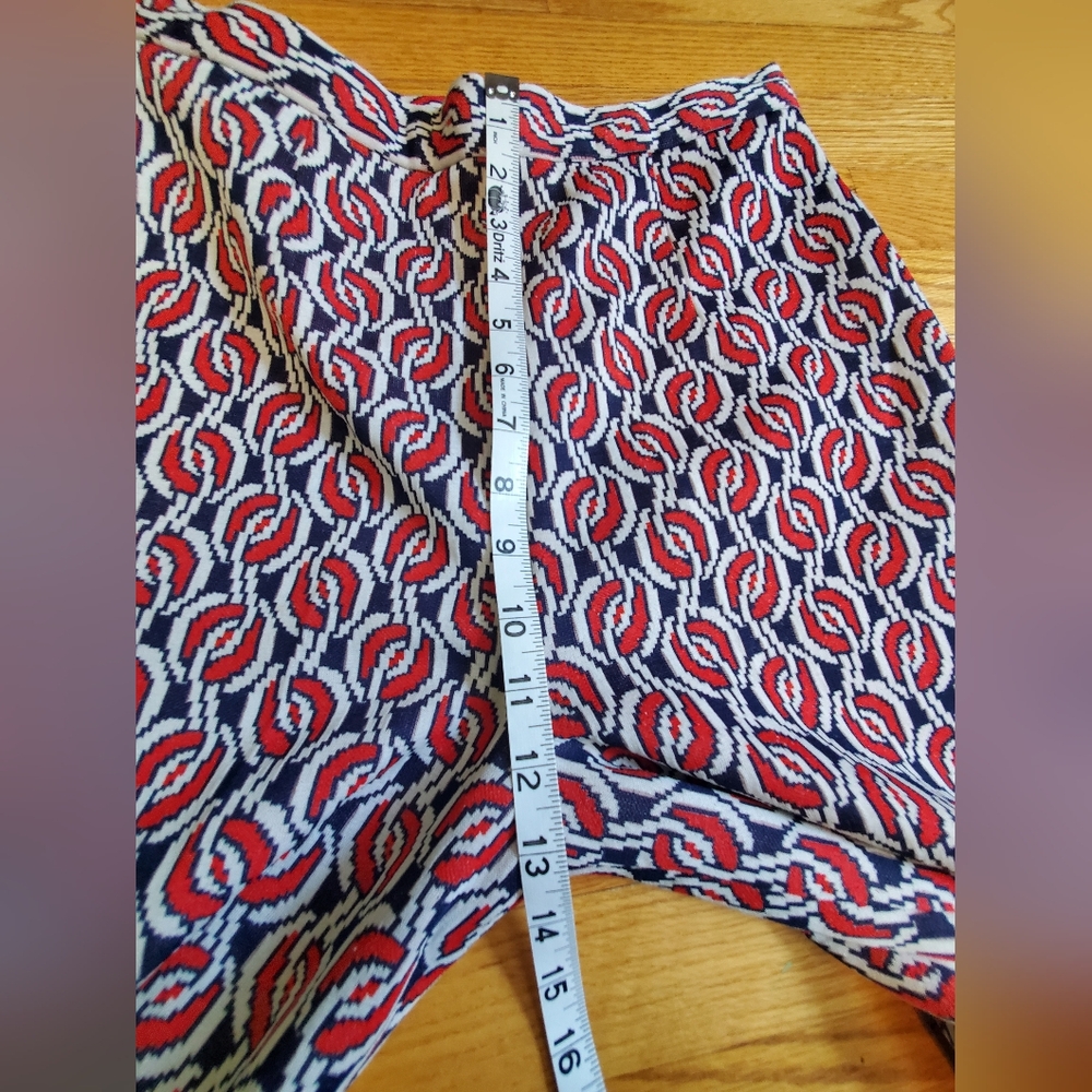 Vintage Red Blue & White Patterned Women's 70s Wide Leg Pants - Picture 6 of 9